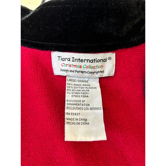 Vintage Red & Black Velvet Trim Embroidered Cardinal Zip Up Cardigan - Picture 6 of 8